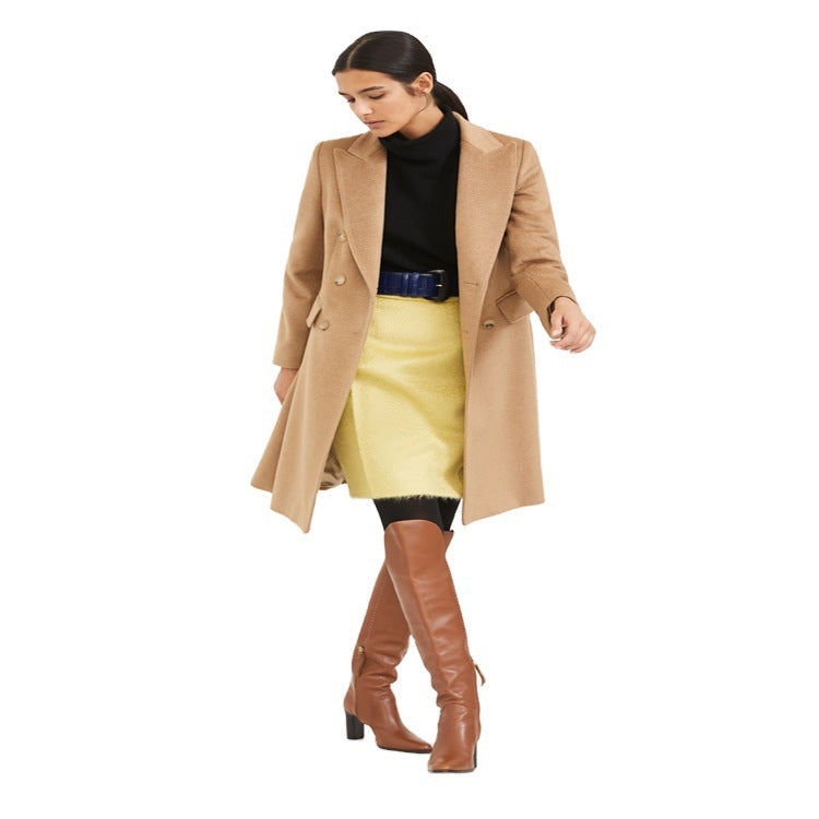 Damen Midilanger Taillierter Wollmix‑Mantel mit schmaler Schulterlinie und Pattentaschen Nord Taschen