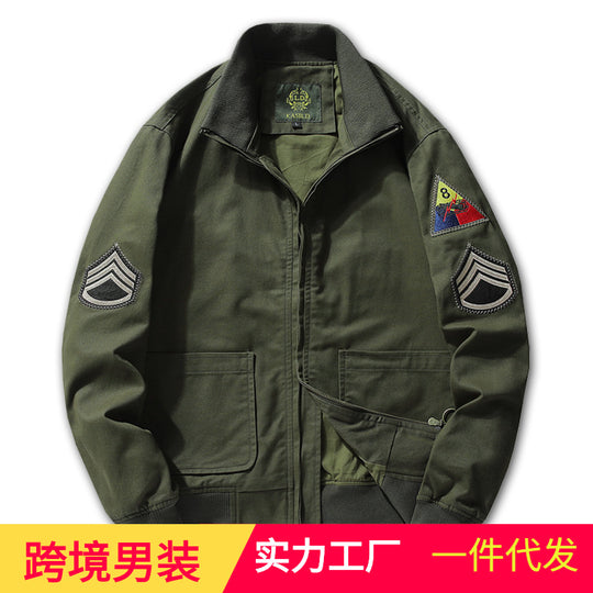 Herren Military-inspirierte Field-Bomberjacke mit Abzeichen, gerippten Bündchen & Zwei-Wege-Reißverschluss Nord Taschen