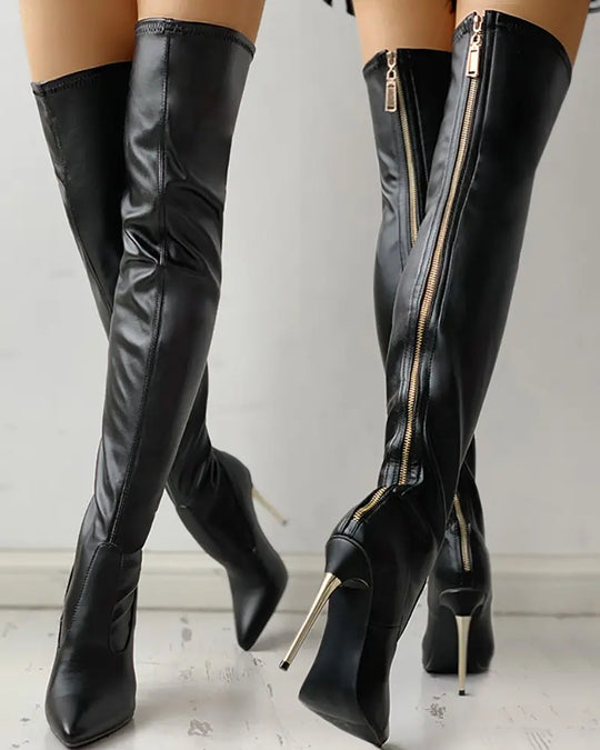 Überknee Stiefel mit Ener Ferse und Reißverschluss