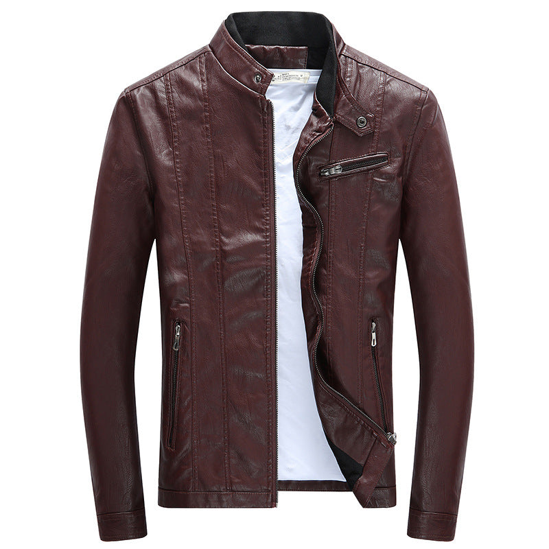 Herren Moderner Slim-Fit Lederoptik-Blouson mit Stehkragen und Brust-Reißverschlusstasche Nord Taschen