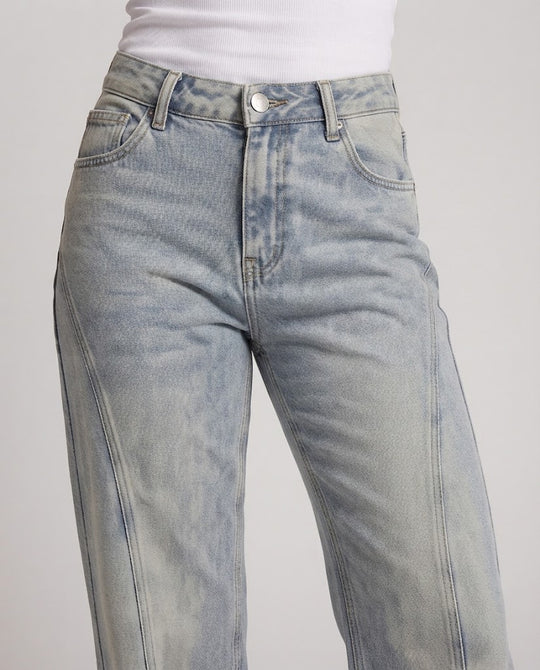 Damen Weite Paneel-Jeans mit hohem Bund und vintage-inspirierten Kontrastnähten Nord Taschen