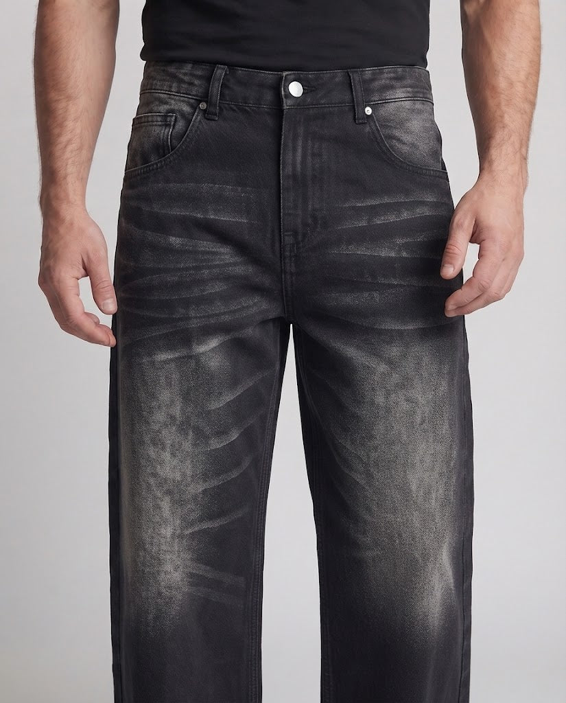 Herren Extraweite Baggy-Denim-Palazzo-Jeans mit tiefem Schritt und starkem Stonewash Nord Taschen