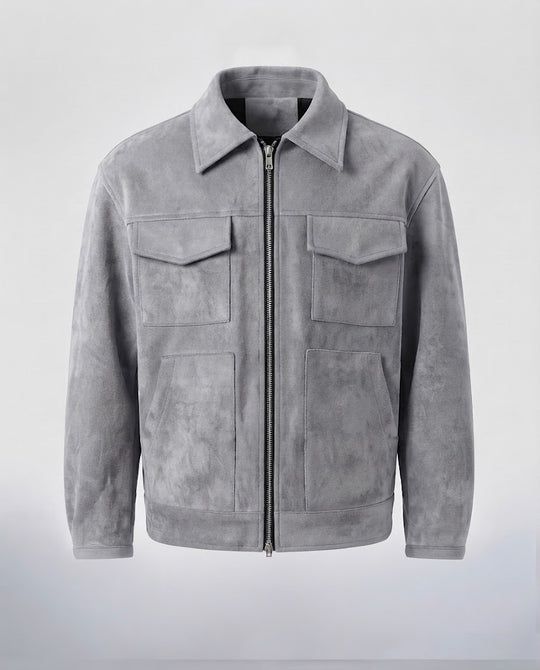 Herren Wildlederjacke mit Reißverschluss, Brustklappen und geradem Schnitt Nord Taschen