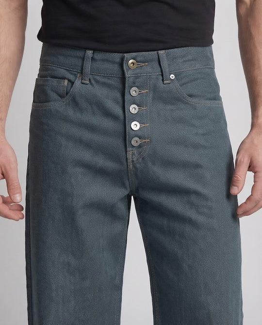 Herren Bodenlange Denim-Baggy mit Button-Fly und weitem Palazzo-Bein Nord Taschen