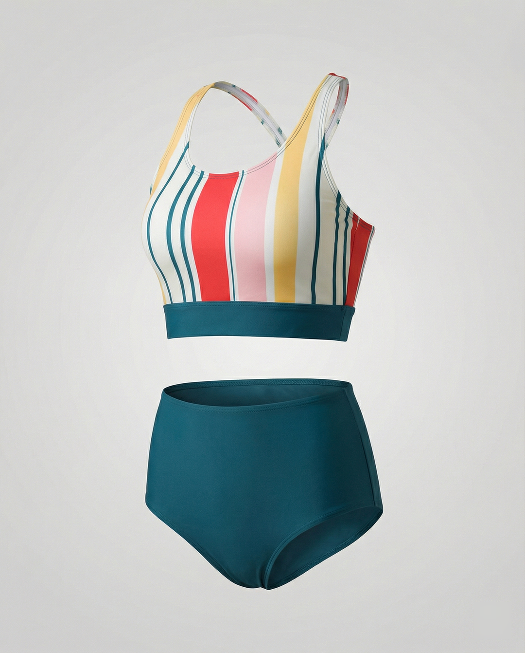 Gestreiftes Reißverschluss-Rücken Schick Bikini Set