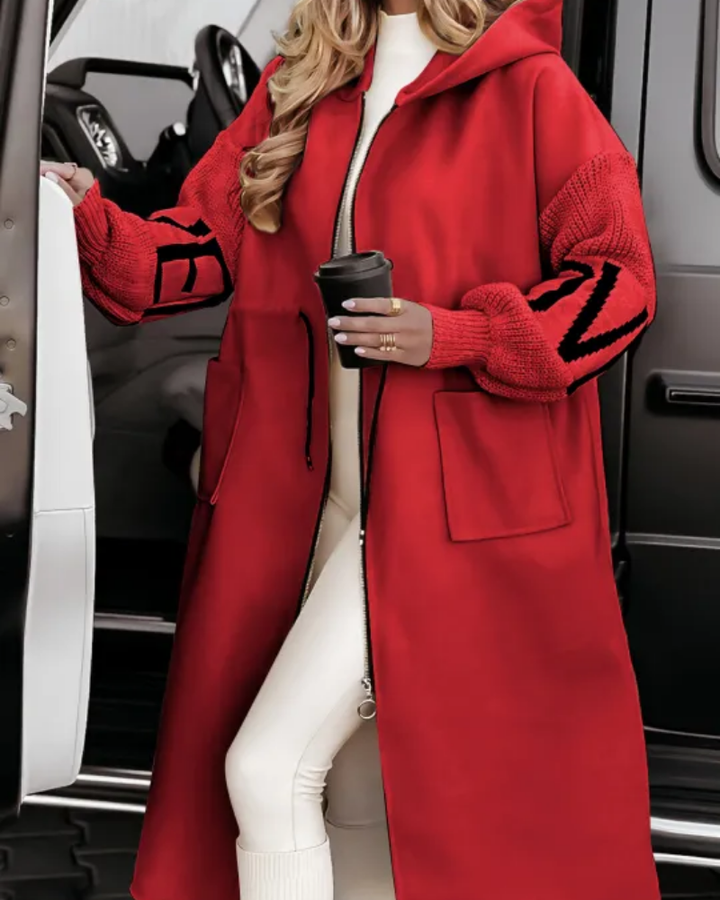 Lässige Kapuzenjacke mit Strickärmeln