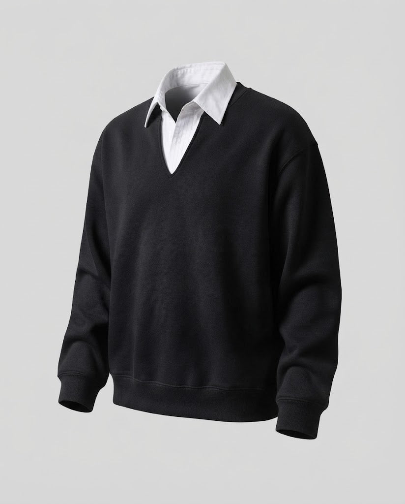 Damen Freizeit- und eleganter Sweatshirt mit Hemdkragen Nord Taschen