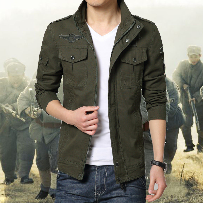 Herren Militärinspirierte Canvas-Fieldjacke mit Mehrfach-Taschen und Stehkragen Nord Taschen