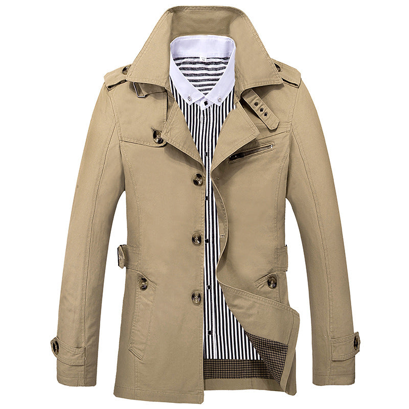 Herren Kurztrenchcoat mit Stehkragen Schulterklappen und Tailleneinstellung Nord Taschen