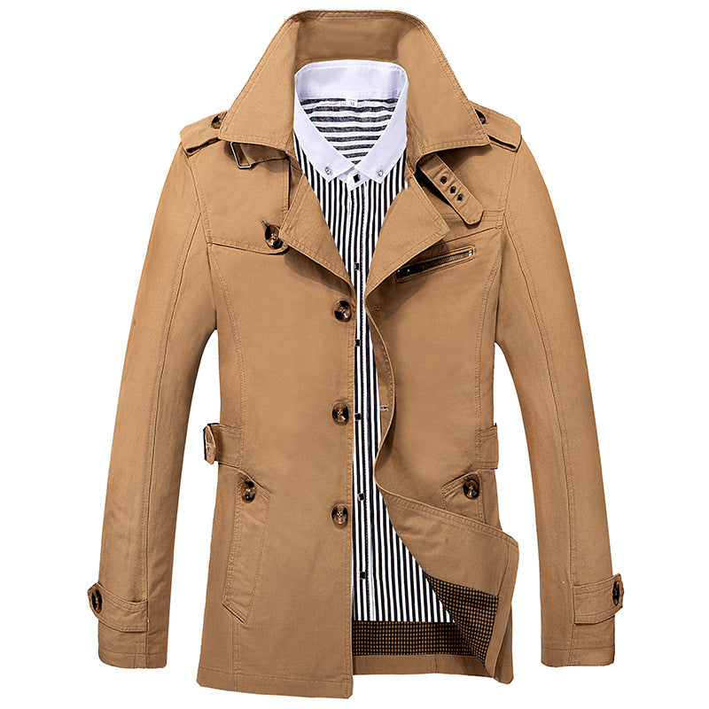 Herren Kurztrenchcoat mit Stehkragen Schulterklappen und Tailleneinstellung Nord Taschen