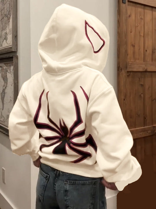 Hoodie mit Reißverschluss Und Spinnenprint Avellé