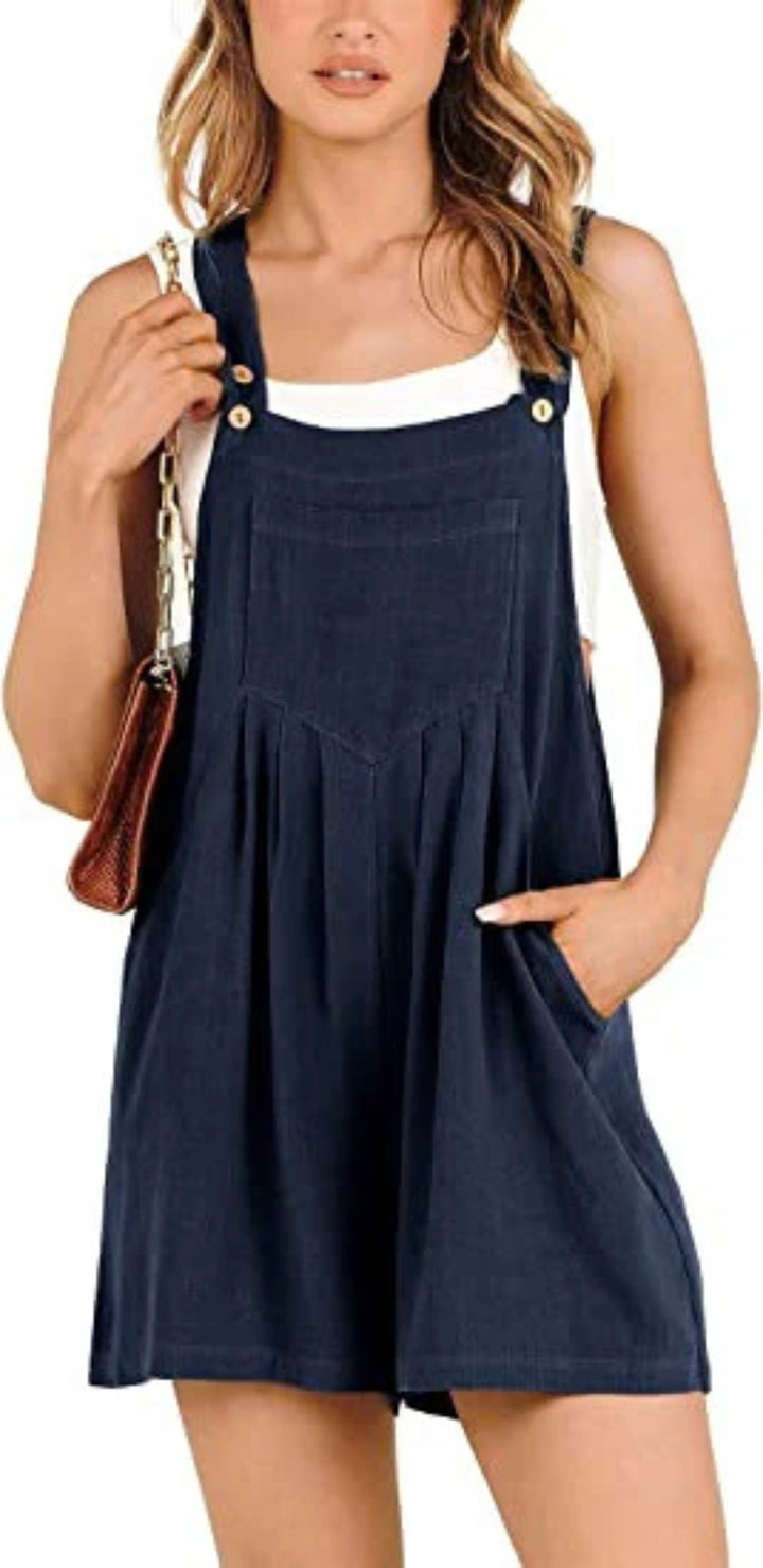 Jumpsuit-Shorts aus Baumwolle und Leinen mit weitem Bein