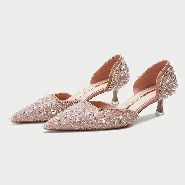 Stilvolle Schuhe mit Spitzer Zehe und Mittlerem Absatz mit Glitzeroberfläche