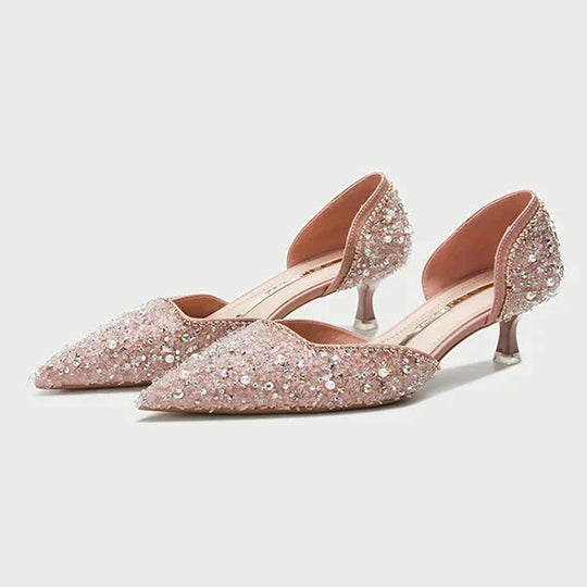 Stilvolle Schuhe mit Spitzer Zehe und Mittlerem Absatz mit Glitzeroberfläche - Vittorelli