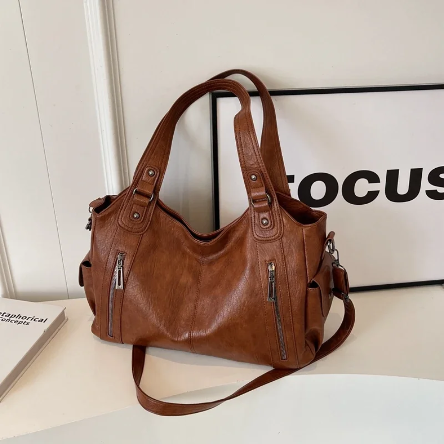 Stilvolle Lederhandtasche Mit Reißverschluss