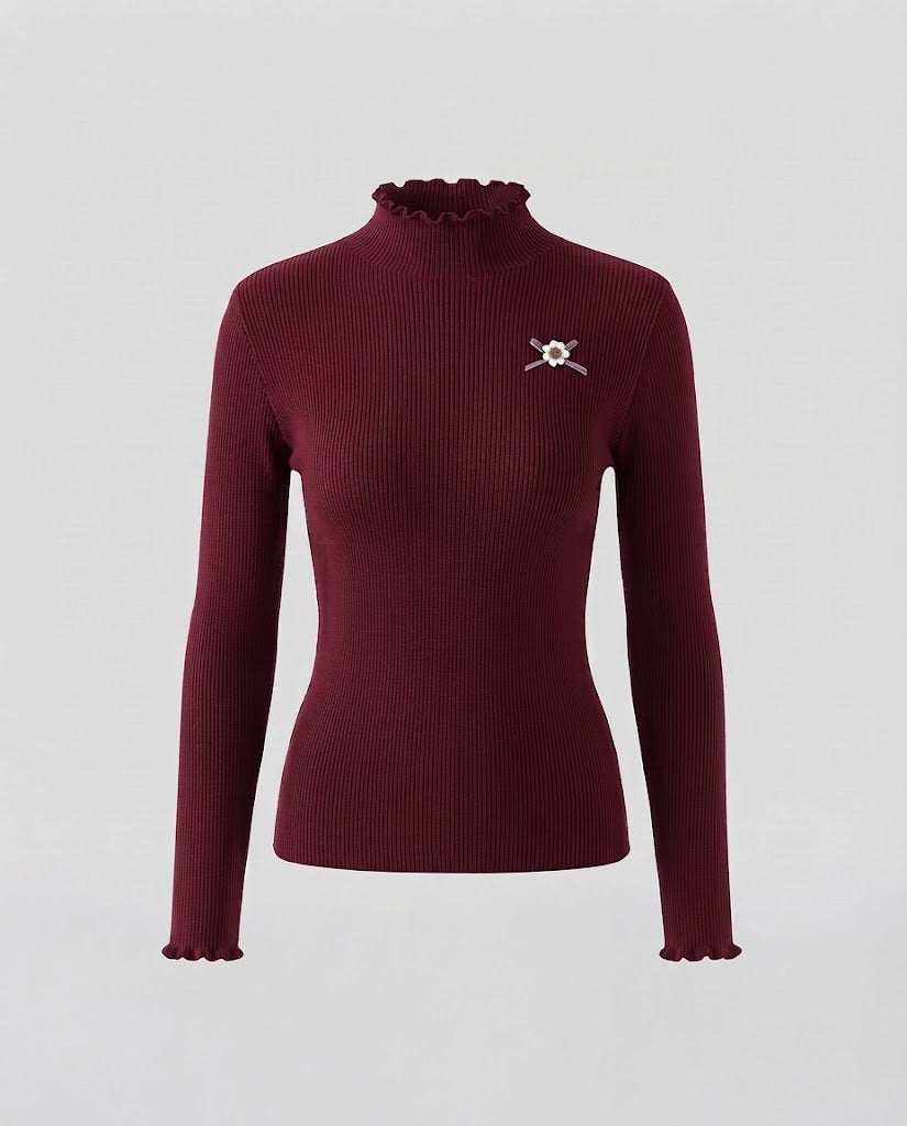 Damen Feinstrickpullover mit Rüschenkragen und welligem Ärmelabschluss Nord Taschen
