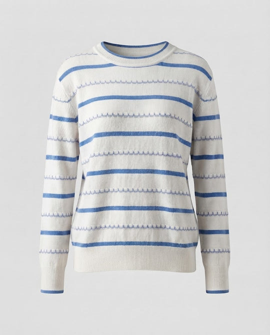 Damen Gestreifter Feinstrickpullover mit Ziernaht und Rundhalsausschnitt Nord Taschen