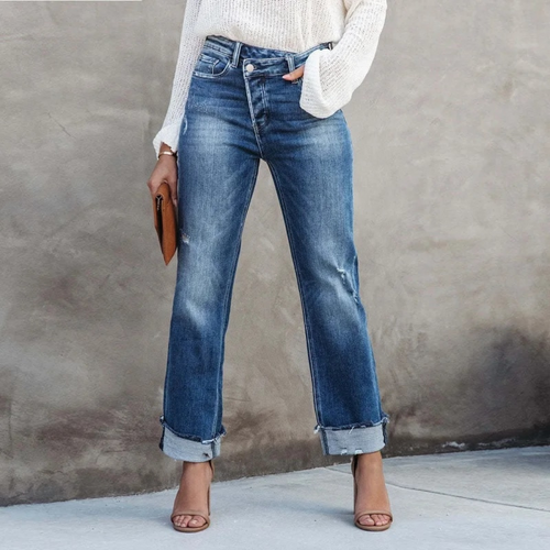 lässige gewaschene blaue Denim gerade lange Hose - Arvani