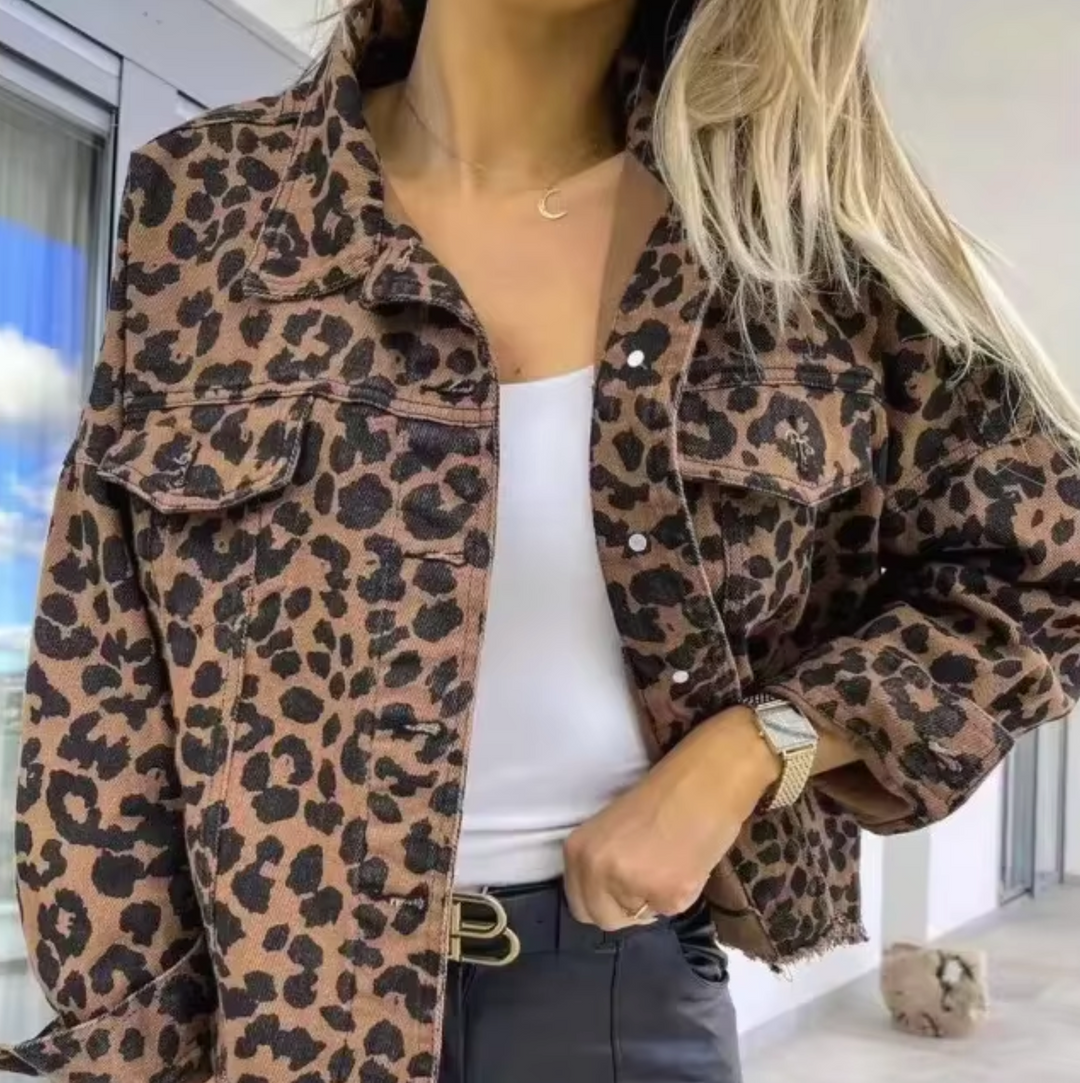 Jeansjacke mit Leopardenmuster - Vittorelli
