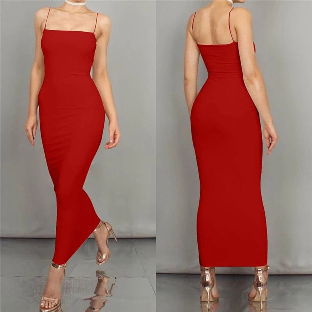 Bodycon Kleid Midi Länge Spaghettiträger Elegant und Figurbetont