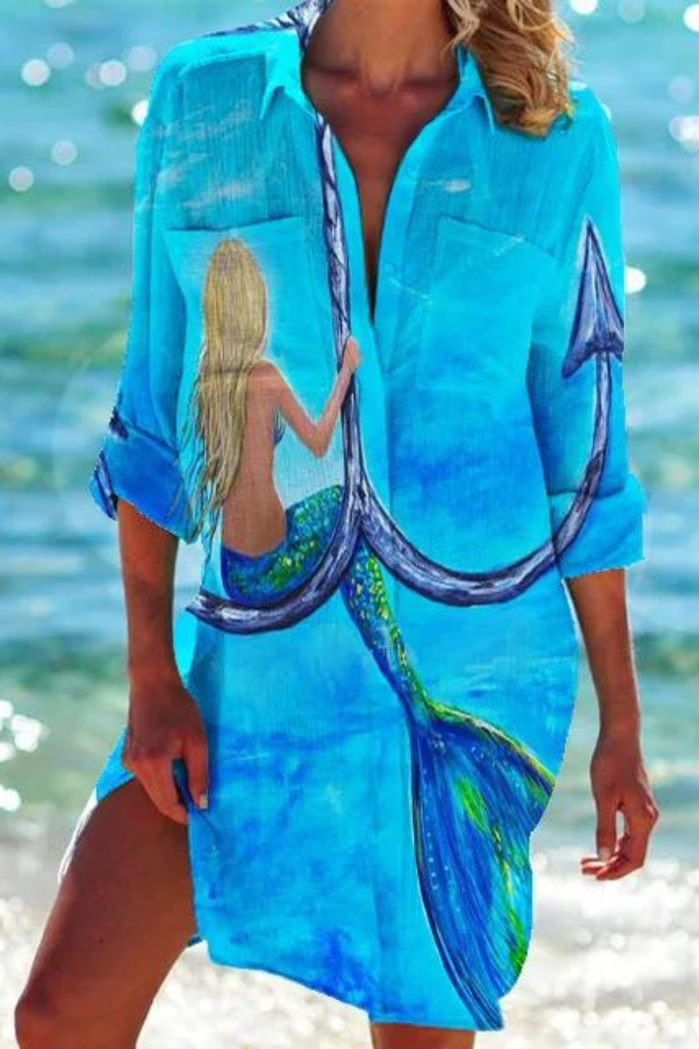 Nord Taschen - Lange Strandbluse mit Meeresmotiv