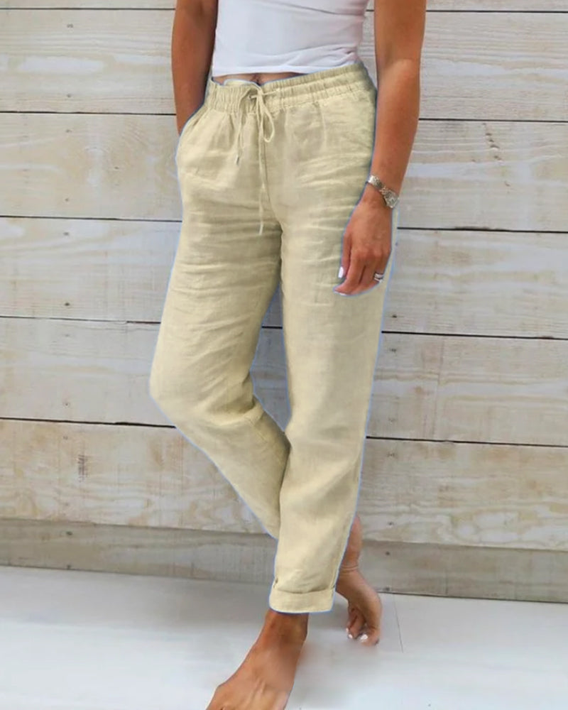 Nord Taschen | Damen Leinenhose mit Baumwollanteil und Elastischem Bund