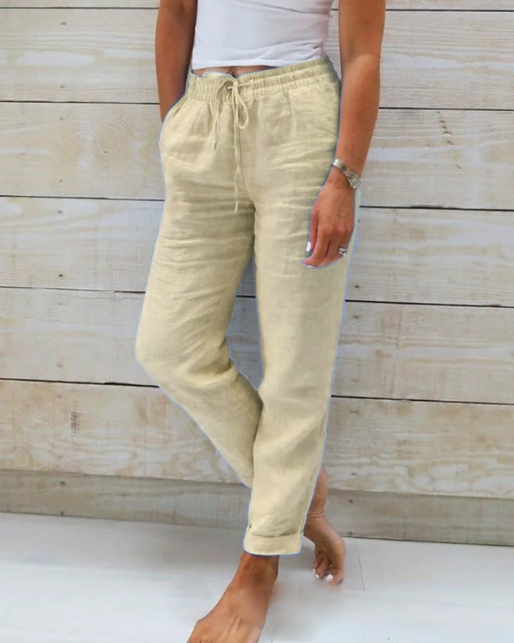 Nord Taschen | Damen Leinenhose mit Baumwollanteil und Elastischem Bund