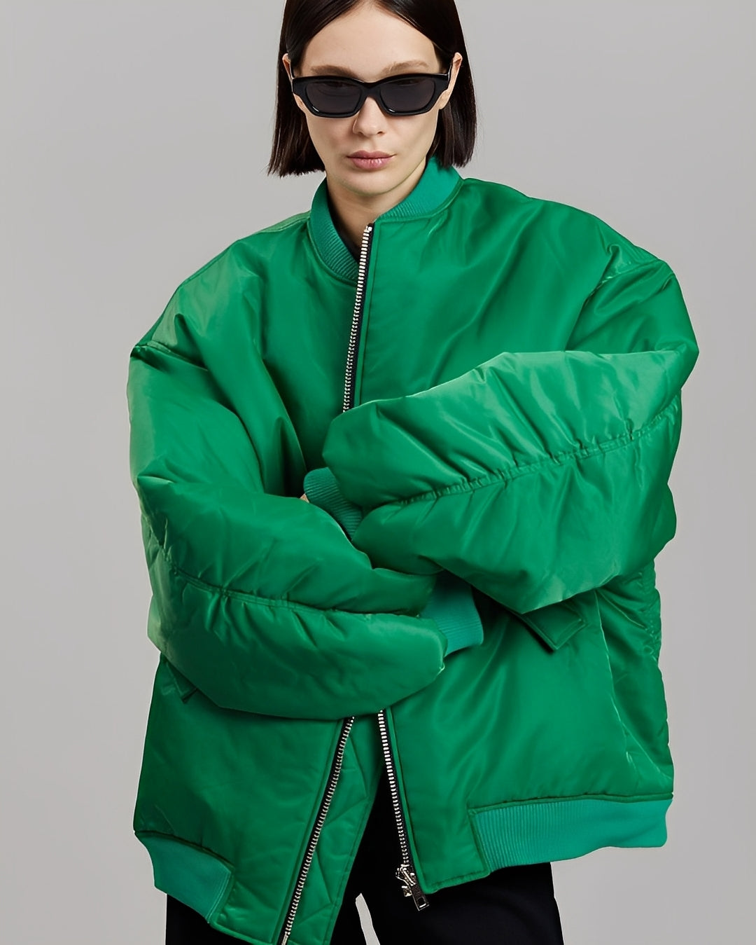 Damen Oversize Bomberjacke mit Reißverschluss