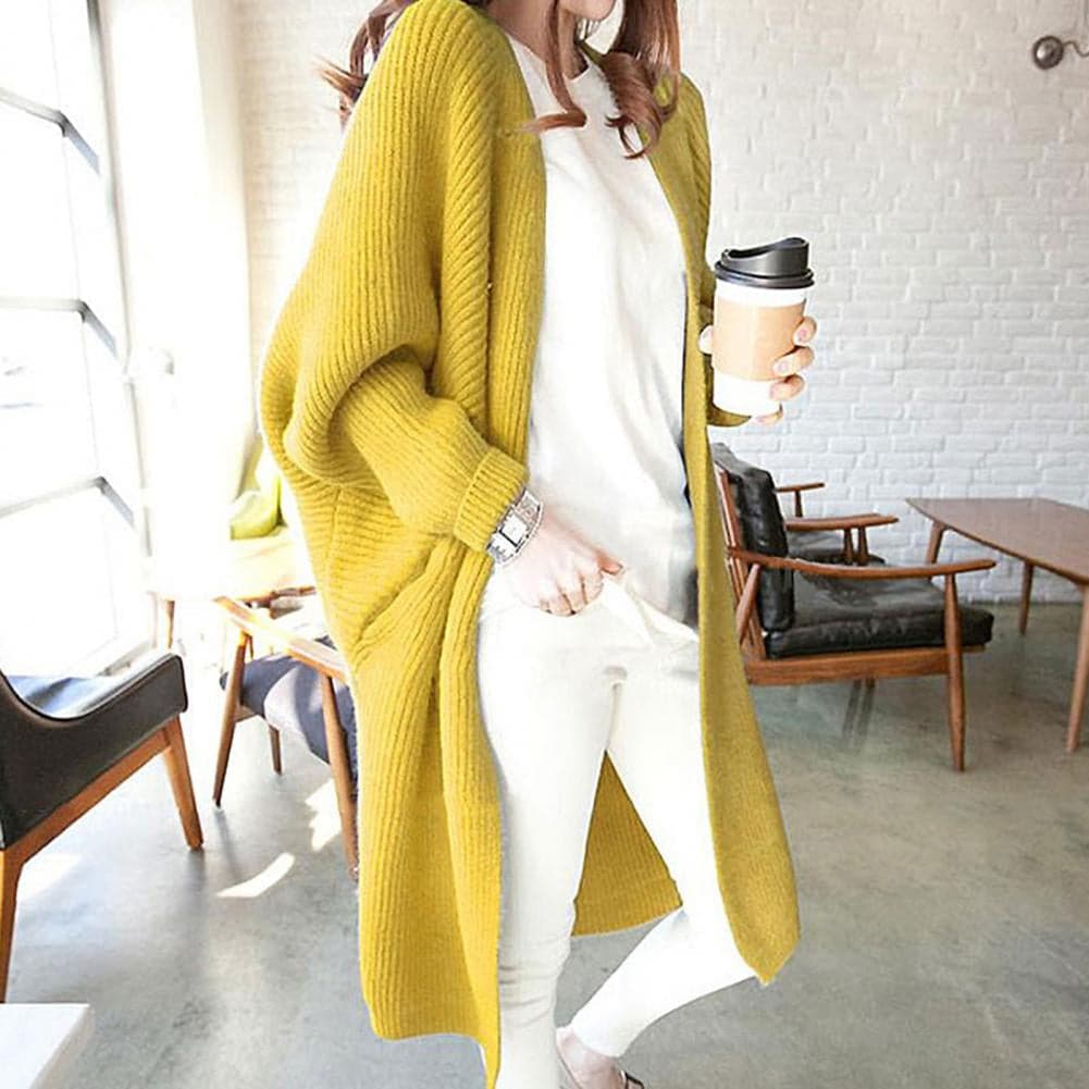 Langer Cardigan - Weiches Strickmaterial - Offene Vorderseite - Lockere Passform mit Taschen