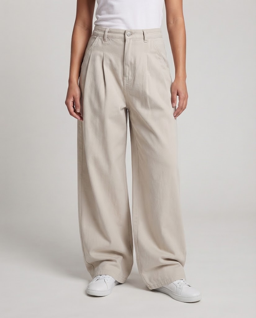 Damen Hochtaillierte Weite Culotte-Hose mit Bundfalten und großer Beinweite Nord Taschen