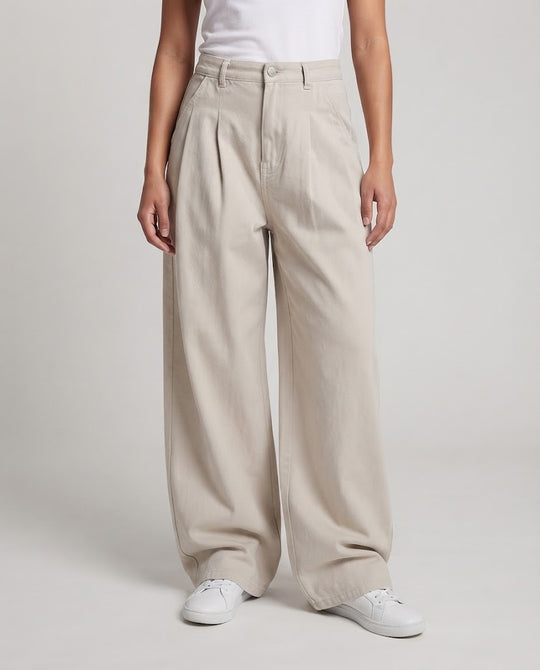 Damen Hochtaillierte Weite Culotte-Hose mit Bundfalten und großer Beinweite Nord Taschen
