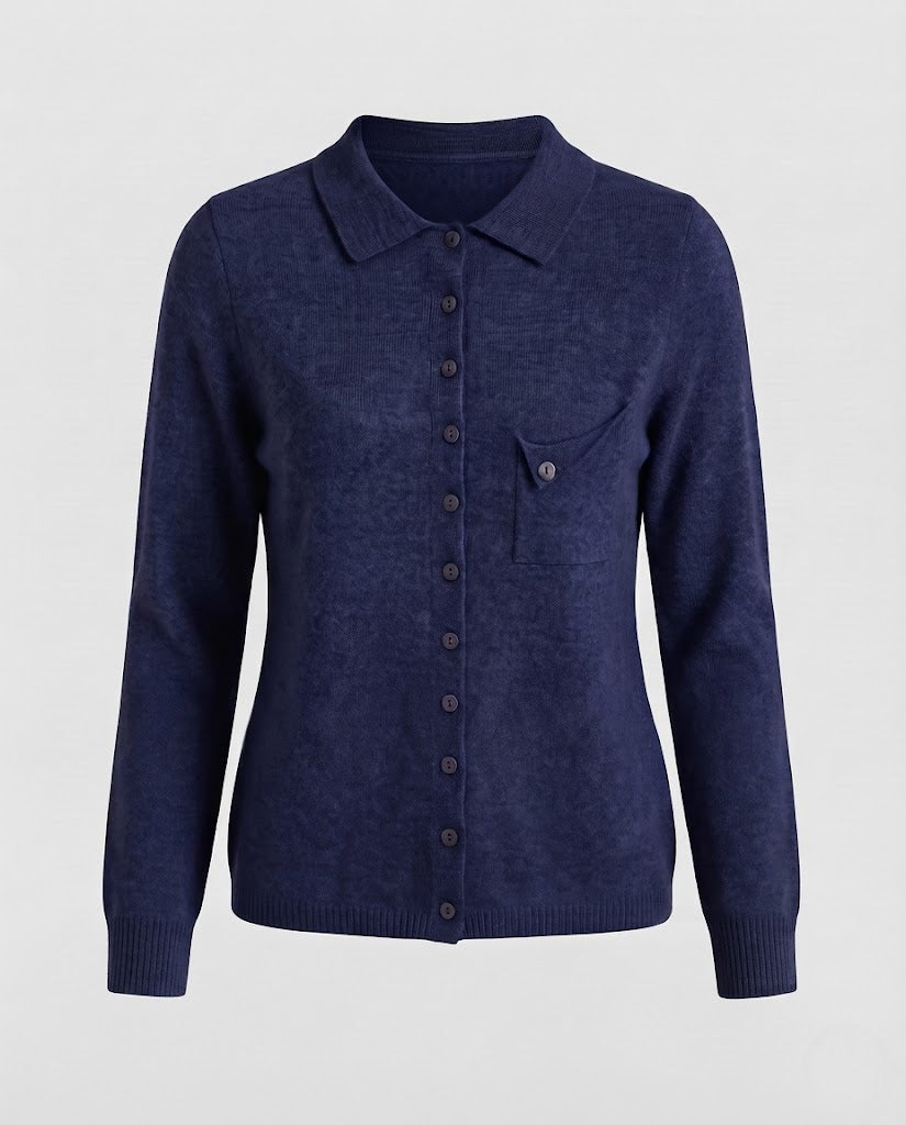 Damen Feinstrick-Cardigan mit Polokragen, 3/4-Arm und dezenter Brusttasche Nord Taschen