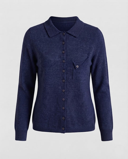 Damen Feinstrick-Cardigan mit Polokragen, 3/4-Arm und dezenter Brusttasche Nord Taschen