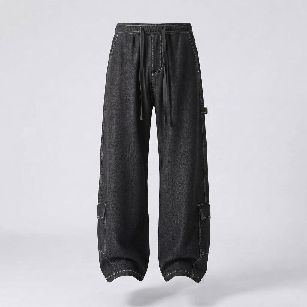 Herren Weite Baggy-Cargo-Hose mit Tunnelzug, Kontrastnähten & Utility-Tasche Nord Taschen