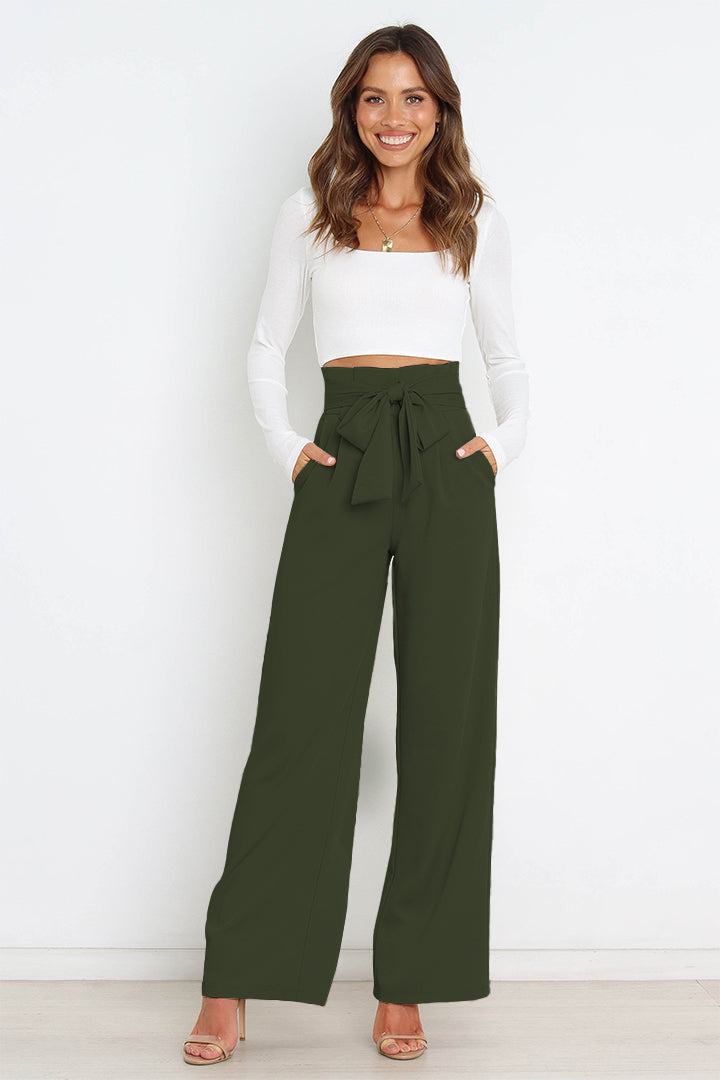 Hohe Taille Paperbag Hose mit Schleifendetail