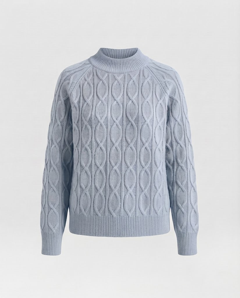 Damen Feinstrick-Pullover mit Zopfmuster und Stehkragen Nord Taschen