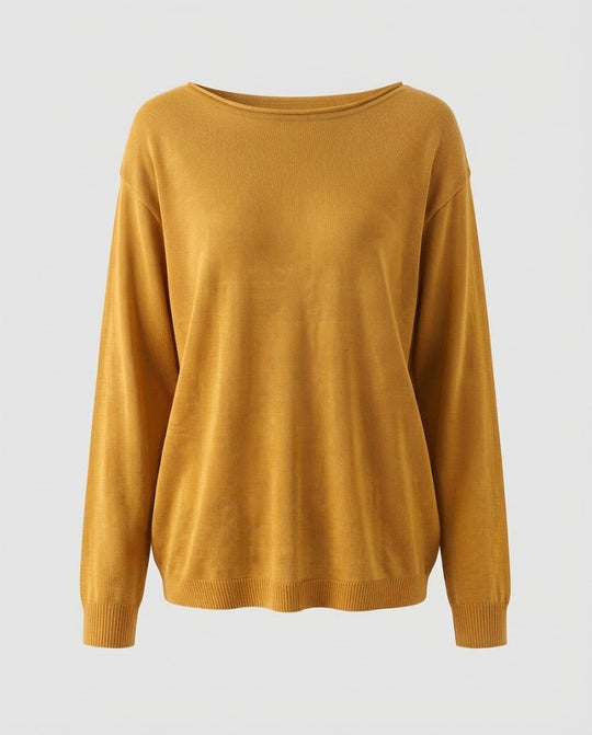 Damen feiner Strickpullover mit Bootsausschnitt und lockerer Passform Nord Taschen