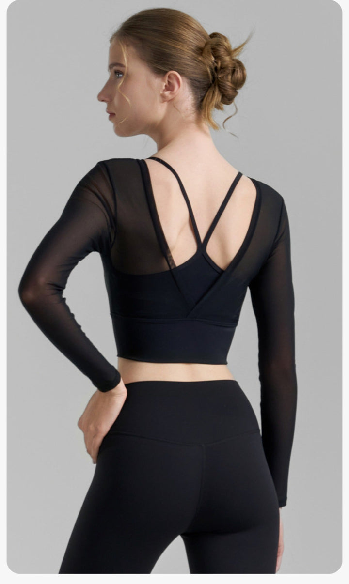 Fake zwei sexy Mesh-Yoga-Kleidung