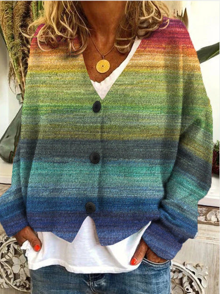 Strickjacke Weiche Strickware Lässige Passform V-Ausschnitt Knopfverschluss Alltag