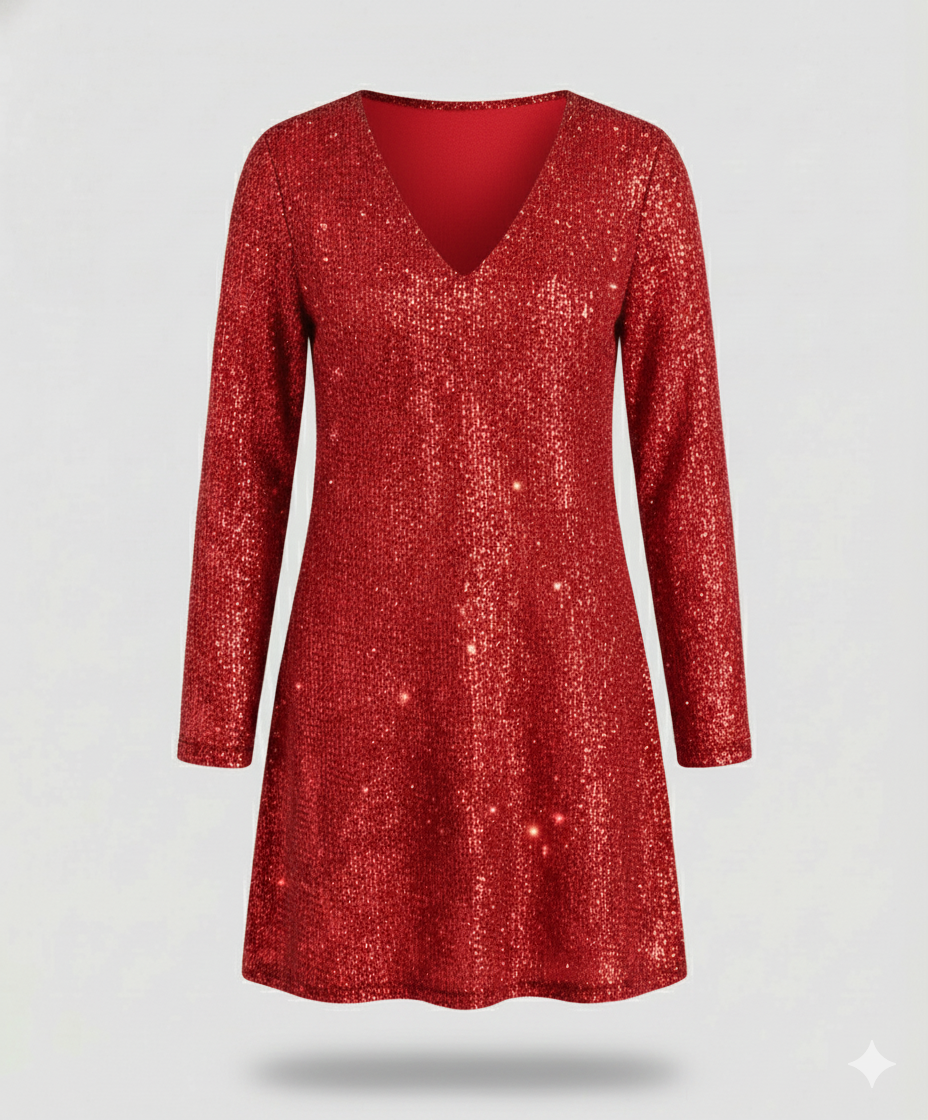 Damen Pailletten Kleid Langarm