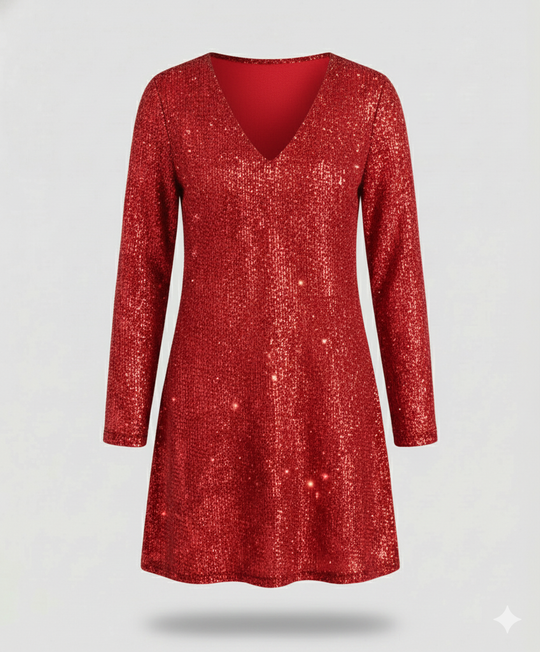 Damen Pailletten Kleid Langarm