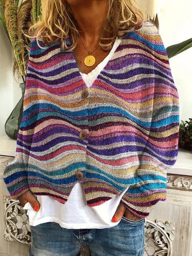 Strickjacke Weiche Strickware Lässige Passform V-Ausschnitt Knopfverschluss Alltag