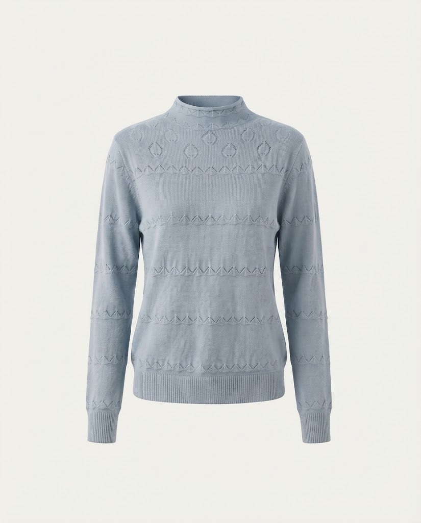 Damen Feinstrick-Pullover mit dezentem Ajourstreifen und kurzem Stehkragen Nord Taschen