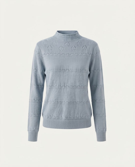 Damen Feinstrick-Pullover mit dezentem Ajourstreifen und kurzem Stehkragen Nord Taschen