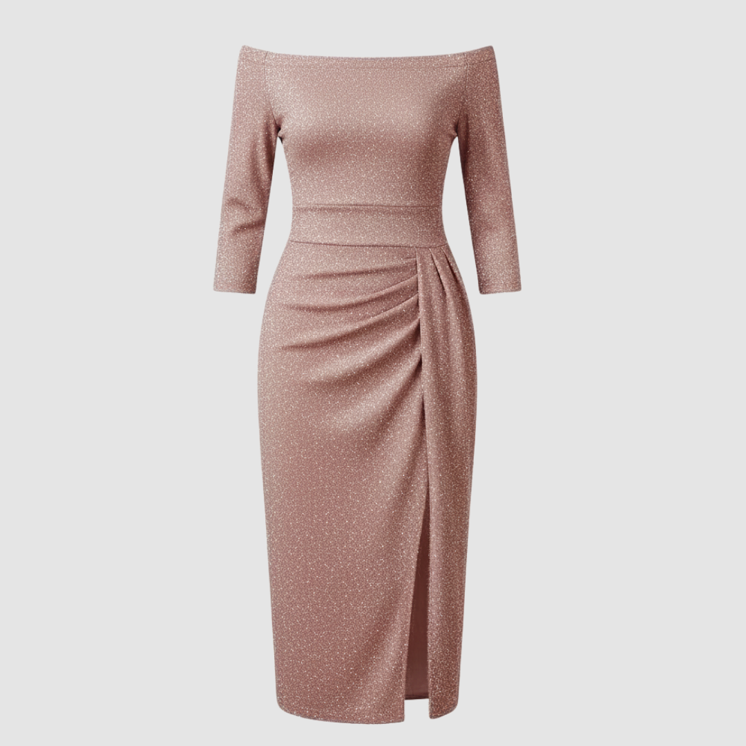 Elegantes Hochzeitsgast Kleid Off Shoulder Lang Satin