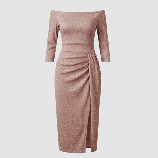 Elegantes Hochzeitsgast Kleid Off Shoulder Lang Satin