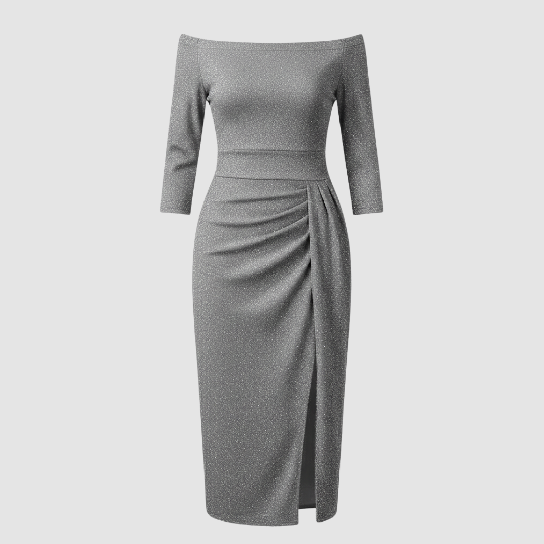 Elegantes Hochzeitsgast Kleid Off Shoulder Lang Satin