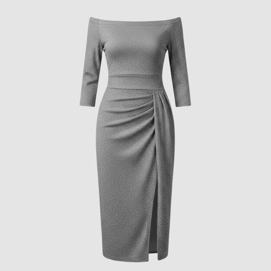 Elegantes Hochzeitsgast Kleid Off Shoulder Lang Satin