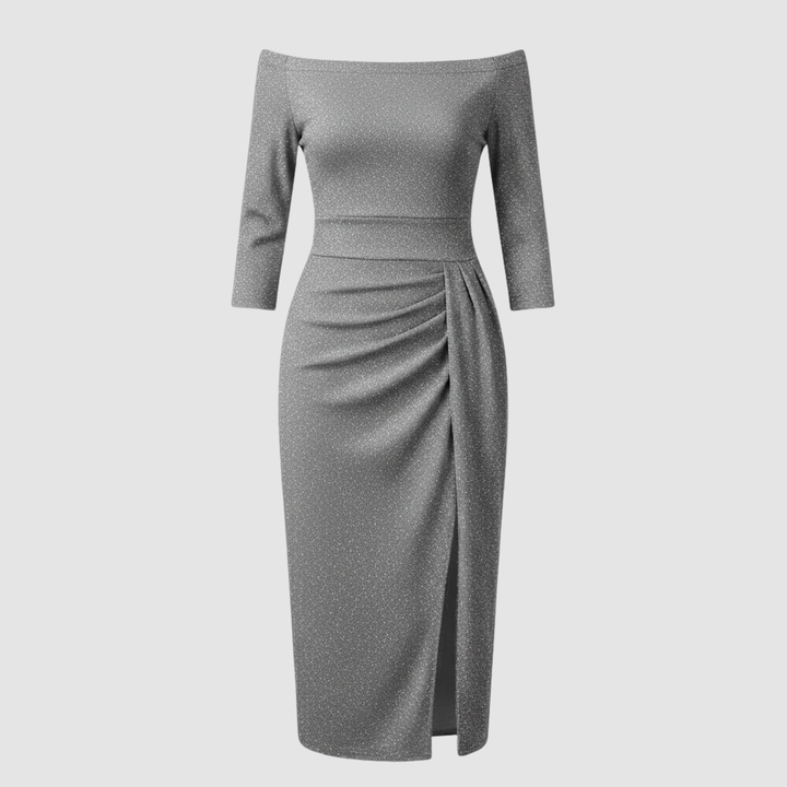 Elegantes Hochzeitsgast Kleid Off Shoulder Lang Satin