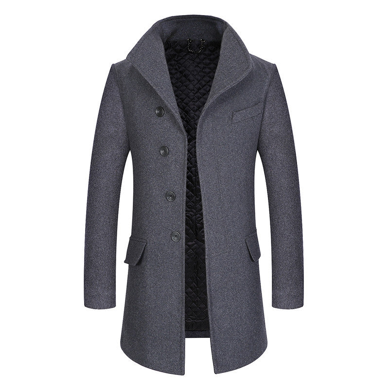 Herren Moderner Wollmix-Chesterfieldmantel mit gesteppter Thermofutter-Innenlage und erhöhtem Stehkragen Nord Taschen
